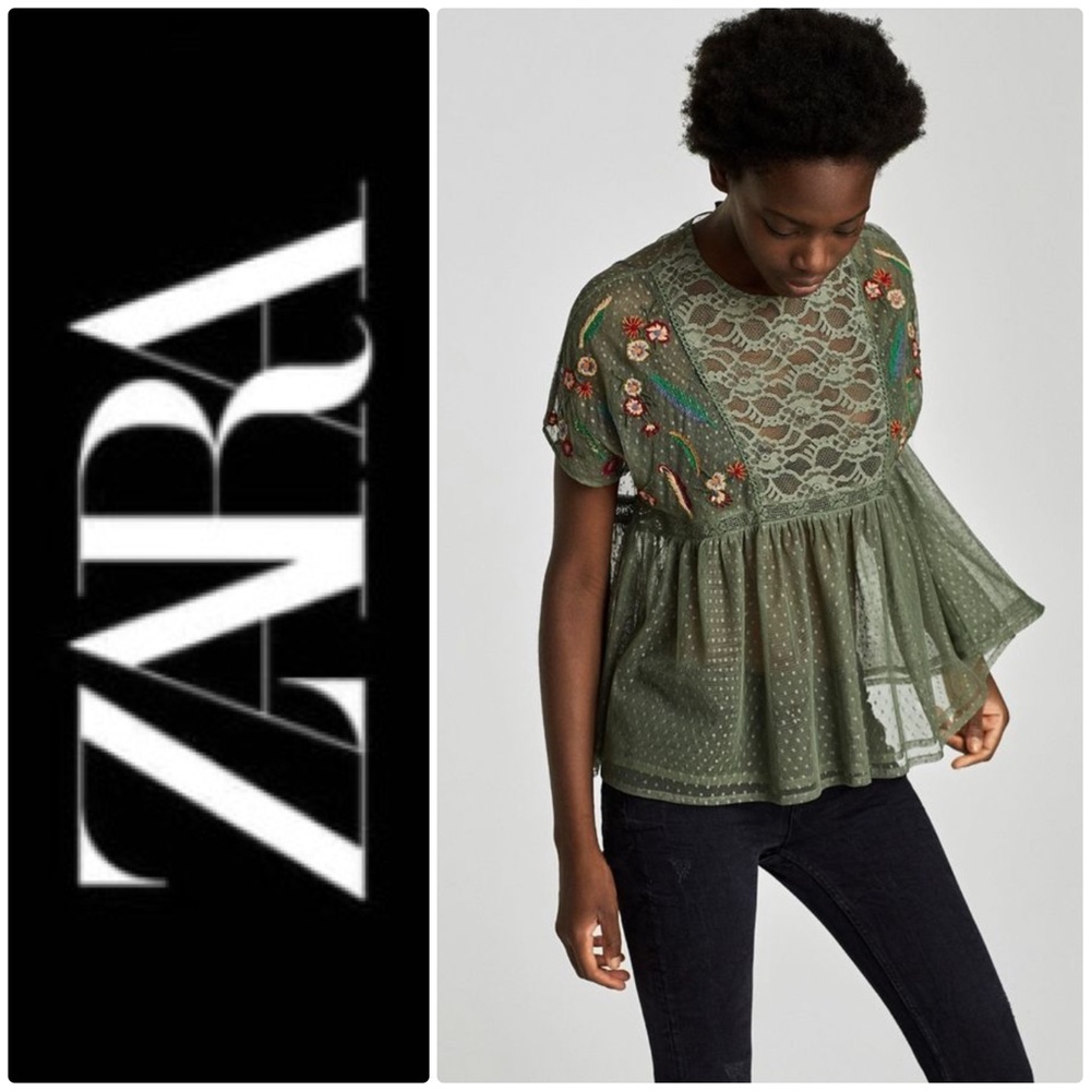 ZARA Basic Special Collection Lace embroidered top